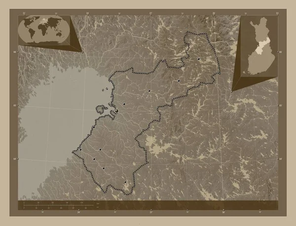 Ostrobothnia Del Norte Región Finlandia Mapa Elevación Coloreado Tonos Sepia — Foto de Stock