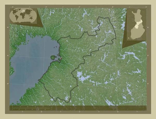 Severní Ostrobothnia Oblast Finska Zdvihová Mapa Zbarvená Stylu Wiki Jezery — Stock fotografie