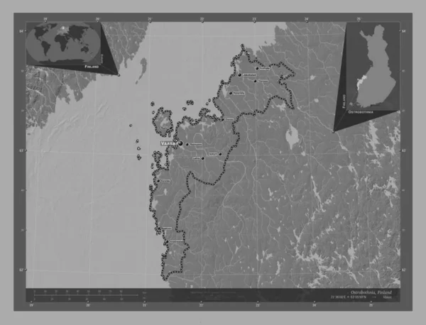 Ostrobotnia Regione Finlandia Mappa Dell Elevazione Bilivello Con Laghi Fiumi — Foto Stock