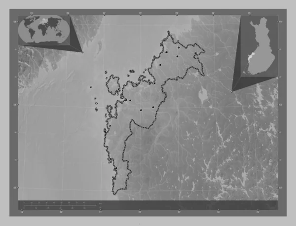 Ороботния Регион Финляндии Карта Высот Оттенках Серого Озерами Реками Места — стоковое фото