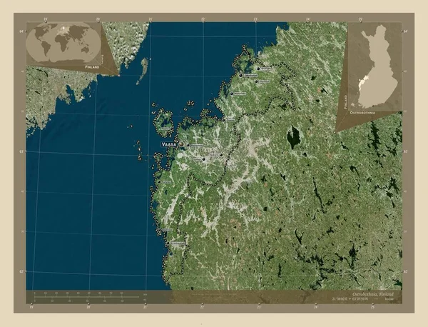 Ostrobothnia Περιφέρεια Φινλανδίας Υψηλής Ανάλυσης Δορυφορικός Χάρτης Τοποθεσίες Και Ονόματα — Φωτογραφία Αρχείου