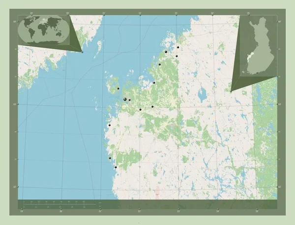 Ostrobótnia Região Finlândia Abrir Mapa Rua Locais Das Principais Cidades — Fotografia de Stock