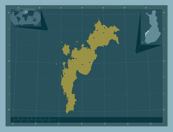 フィンランドのオストロボニア しっかりした色の形 地域の主要都市の場所 コーナー補助位置図 — ストック写真