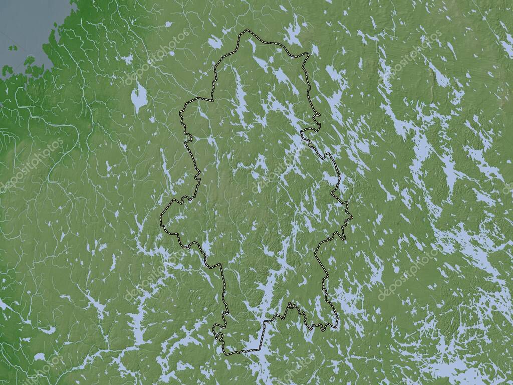 Finlandia Central, región de Finlandia. Mapa de elevación coloreado en