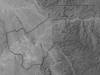 Moyen-Ogooue, Gabon vilayeti. Gölleri ve nehirleri olan gri tonlama yükseklik haritası