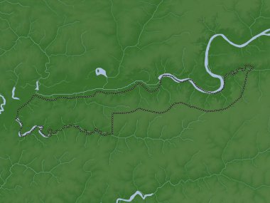 Aşağı Nehir, Gambiya Bölümü. Yükseklik haritası göller ve nehirlerle wiki stilinde renklendirilmiştir
