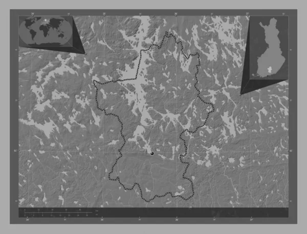 Paijanne Tavastia Region Finlandii Dwupoziomowa Mapa Jeziorami Rzekami Pomocnicze Mapy — Zdjęcie stockowe