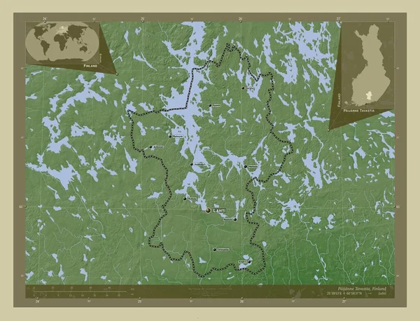 Пайянне Тавастиа Регион Финляндии Карта Высоты Окрашенная Вики Стиле Озерами — стоковое фото