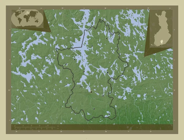 Paijanne Tavastia Region Finlandii Mapa Wzniesień Kolorowa Stylu Wiki Jeziorami — Zdjęcie stockowe