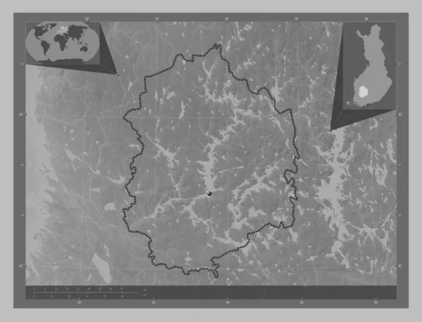 Pirkanmaa Region Finlandii Mapa Wzniesień Skali Szarości Jeziorami Rzekami Pomocnicze — Zdjęcie stockowe