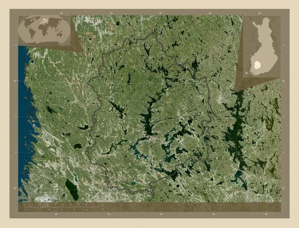 Pirkanmaa Περιφέρεια Φινλανδίας Υψηλής Ανάλυσης Δορυφορικός Χάρτης Γωνιακοί Χάρτες Βοηθητικής — Φωτογραφία Αρχείου