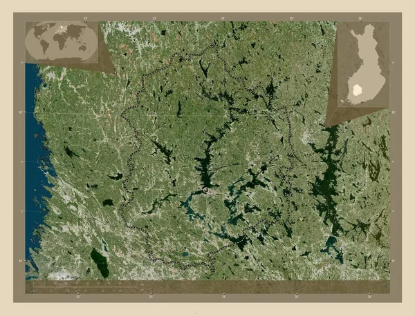 Pirkanmaa Region Von Finnland Hochauflösende Satellitenkarte Eck Zusatzstandortkarten — Stockfoto