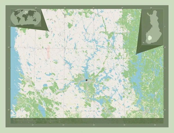 Pirkanmaa Περιφέρεια Φινλανδίας Χάρτης Του Δρόμου Γωνιακοί Χάρτες Βοηθητικής Θέσης — Φωτογραφία Αρχείου