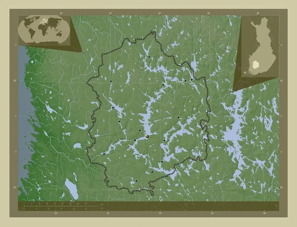 Pirkanmaa Region Finlandii Mapa Wzniesień Kolorowa Stylu Wiki Jeziorami Rzekami — Zdjęcie stockowe