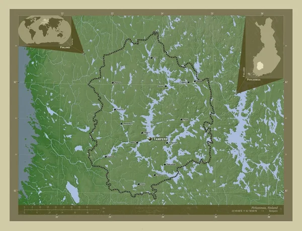 Pirkanmaa Região Finlândia Mapa Elevação Colorido Estilo Wiki Com Lagos — Fotografia de Stock