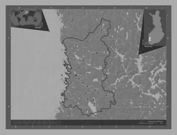 Satakunta Région Finlande Carte Altitude Bilevel Avec Lacs Rivières Emplacements — Photo