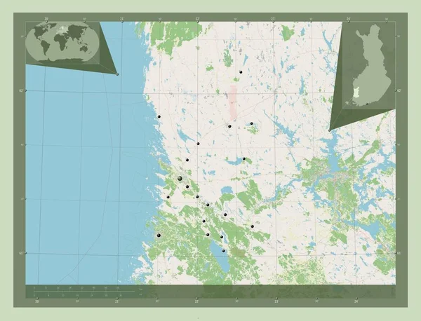 Satakunta Regione Della Finlandia Mappa Stradale Aperta Località Delle Principali — Foto Stock