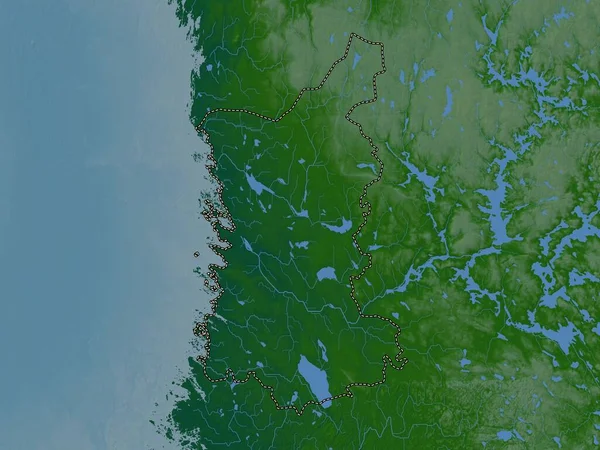 Satakunta Περιφέρεια Φινλανδίας Χρωματιστός Υψομετρικός Χάρτης Λίμνες Και Ποτάμια — Φωτογραφία Αρχείου