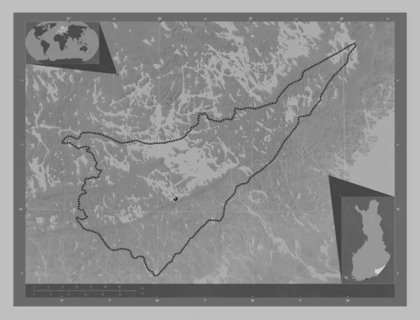 Södra Karelen Finlands Län Grayscale Höjdkarta Med Sjöar Och Floder — Stockfoto