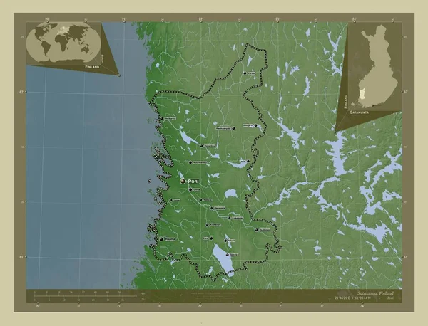Сатакунта Область Финляндии Карта Высоты Окрашенная Вики Стиле Озерами Реками — стоковое фото