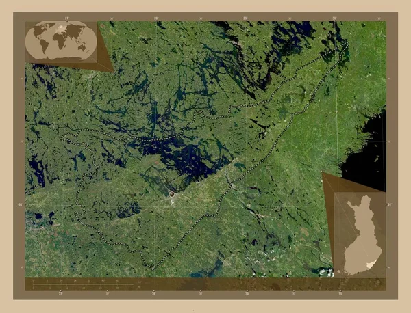 Νότια Καρέλια Περιφέρεια Φινλανδίας Δορυφορικός Χάρτης Χαμηλής Ανάλυσης Γωνιακοί Χάρτες — Φωτογραφία Αρχείου