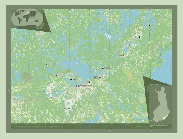Carélia Sul Região Finlândia Abrir Mapa Rua Locais Nomes Das — Fotografia de Stock