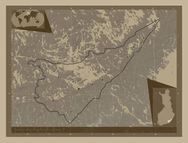 Karelia Del Sur Región Finlandia Mapa Elevación Coloreado Tonos Sepia —  Fotos de Stock