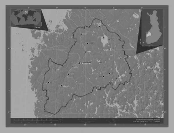 Ostrobothnia Meridional Región Finlandia Mapa Elevación Bilevel Con Lagos Ríos —  Fotos de Stock