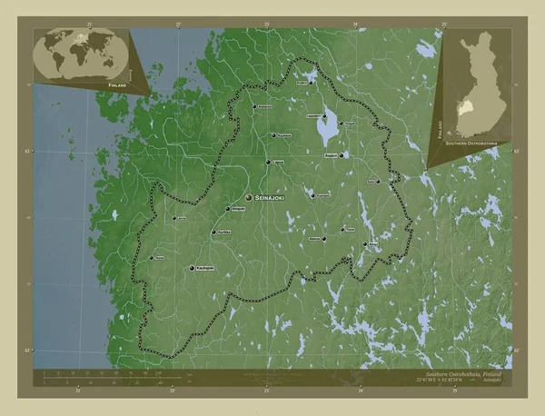 Νότια Οστροβοθνία Περιοχή Της Φινλανδίας Υψόμετρο Χάρτη Χρωματισμένο Στυλ Wiki — Φωτογραφία Αρχείου