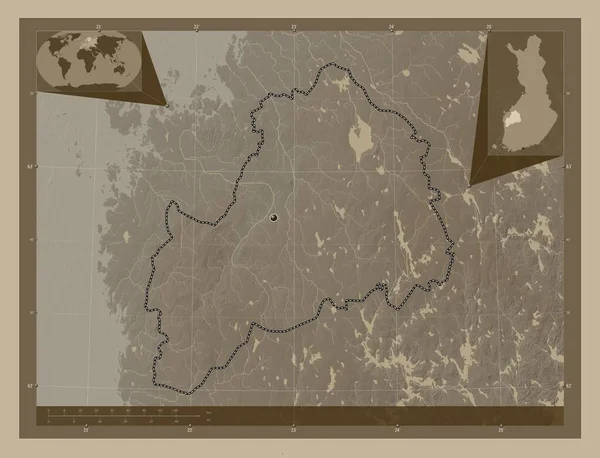 Южная Похъойс Похъянмаа Карта Высоты Окрашенная Сепиевые Тона Озерами Реками — стоковое фото