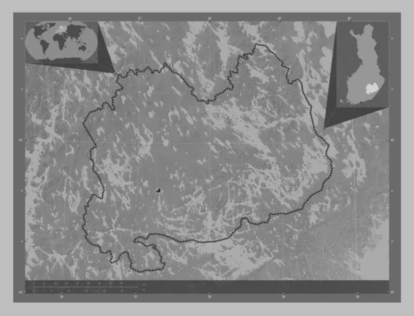 Dél Savonia Finnország Régiója Szürkeárnyas Térkép Tavakkal Folyókkal Saroktérképek Kiegészítő — Stock Fotó