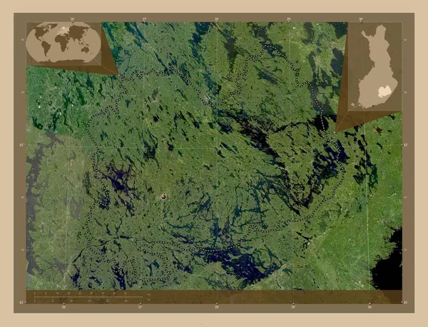 Південна Савонія Регіон Фінляндії Супутникова Карта Низькою Роздільною Здатністю Кутові — стокове фото