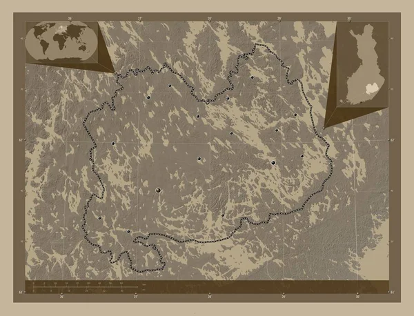 Sur Savonia Región Finlandia Mapa Elevación Coloreado Tonos Sepia Con —  Fotos de Stock