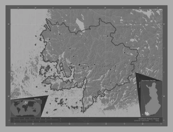 Suroeste Finlandia Región Finlandia Mapa Elevación Bilevel Con Lagos Ríos — Foto de Stock
