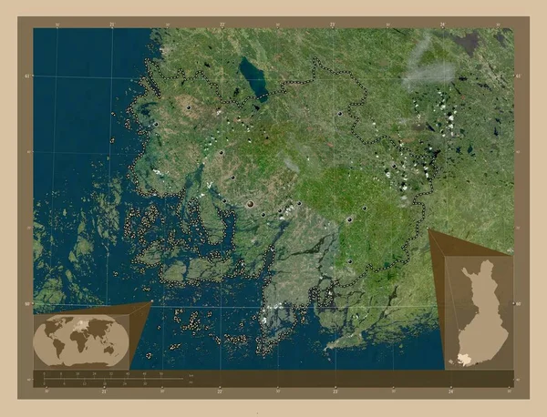 Suroeste Finlandia Región Finlandia Mapa Satelital Baja Resolución Ubicaciones Las — Foto de Stock