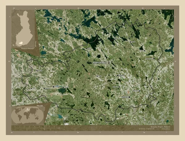 Tavastia Corretta Regione Finlandia Mappa Satellitare Alta Risoluzione Località Nomi — Foto Stock