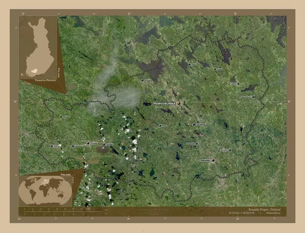 Tavastia Proper Região Finlândia Mapa Satélite Baixa Resolução Locais Nomes — Fotografia de Stock