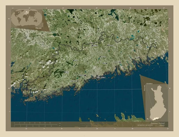 Uusimaa Регіон Фінляндії Супутникова Карта Високої Роздільної Здатності Місця Розташування — стокове фото
