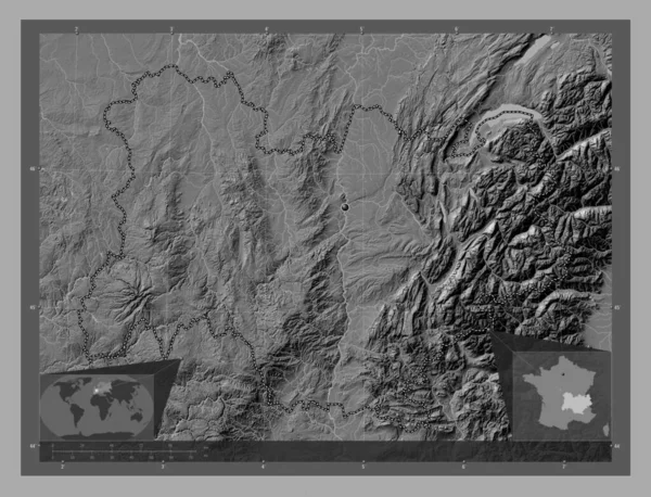 Овернь Рон Альпы Регион Франции Карта Рельефа Билевела Озерами Реками — стоковое фото