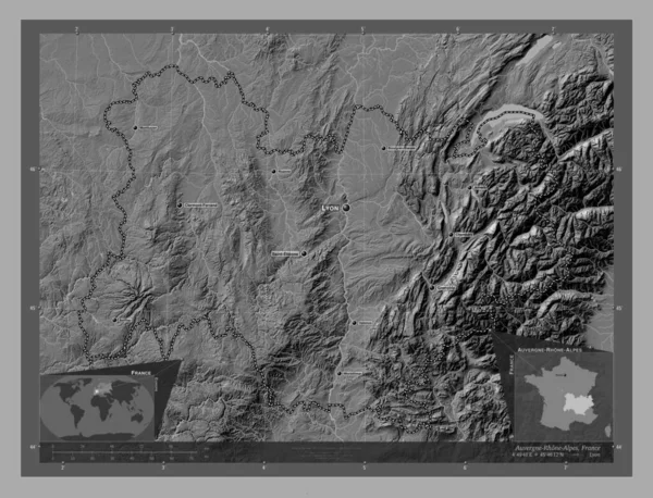Овернь Рон Альпы Регион Франции Карта Рельефа Билевела Озерами Реками — стоковое фото