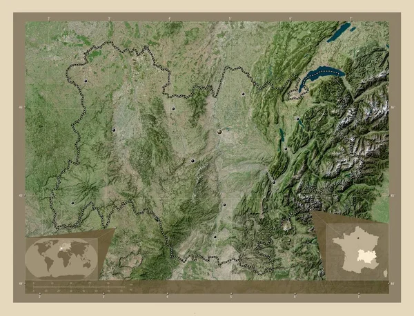 Овернь Рон Альпы Регион Франции Спутниковая Карта Высокого Разрешения Места — стоковое фото