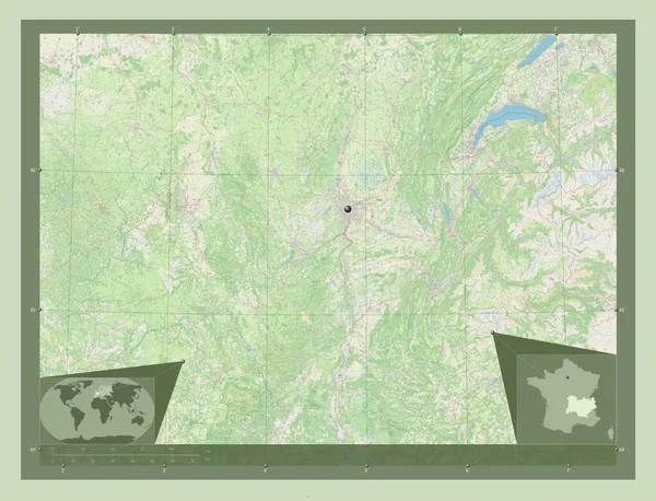 Овернь Рон Альпы Регион Франции Карта Улиц Вспомогательные Карты Расположения — стоковое фото
