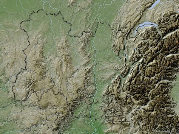 Auvergne Rhone Alpes Regionen Frankrike Höjd Karta Färgad Wiki Stil — Stockfoto