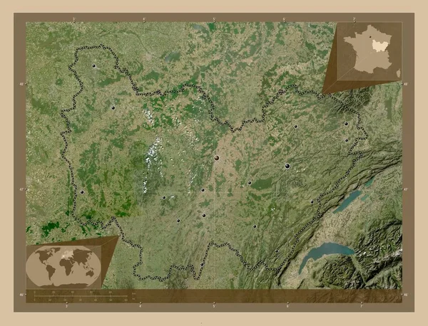 Bourgogne Franche Comte Region Francji Niska Rozdzielczość Satelity Lokalizacje Dużych — Zdjęcie stockowe