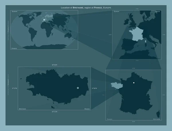 Bretagne Oblast Francie Diagram Znázorňující Umístění Oblasti Větších Mapách Složení — Stock fotografie