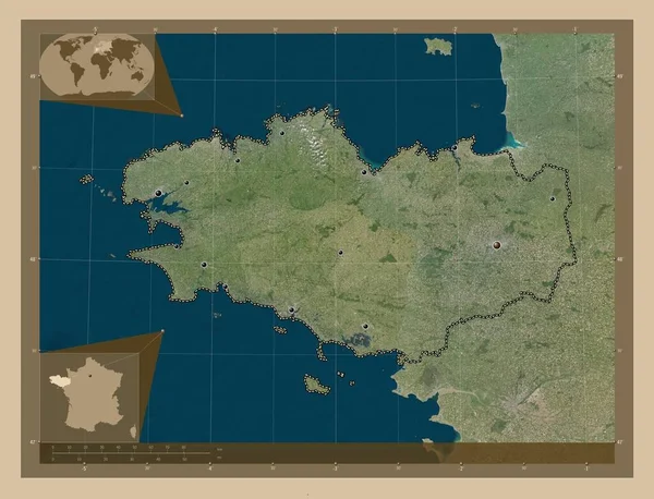 Bretagne Region Frankreich Satellitenkarte Mit Niedriger Auflösung Standorte Der Wichtigsten — Stockfoto