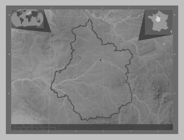 Centre Val Loire Region France Grayscale Elevation Map Lakes Rivers — Stock Photo, Image