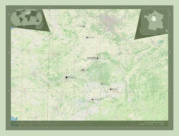 Centre Val Loire Περιφέρεια Γαλλίας Χάρτης Του Δρόμου Τοποθεσίες Και — Φωτογραφία Αρχείου