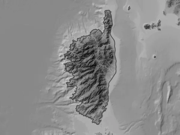 Corse Región Francia Mapa Elevación Escala Grises Con Lagos Ríos — Foto de Stock