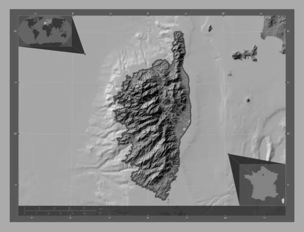 Corse Regionen Frankrike Bilevel Höjd Karta Med Sjöar Och Floder — Stockfoto